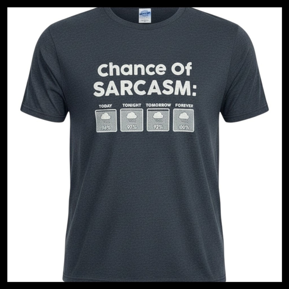 Crazy Dog T-Shirts Mens Large Chance of Sarcasm Graphic Tee Heather Navy Blue L